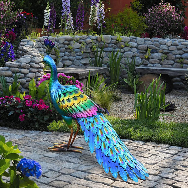 Trinx Peacock Statue Garden Decor Metal Peacock Yard Art Lawn Decoration Outdoor Sculpture